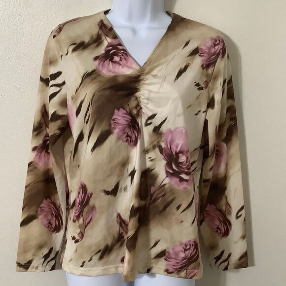 Pencini Vintage Y2K Tan Fairycore Long Sleeve Fairy Cinched N Neck Top Large - Picture 1 of 10